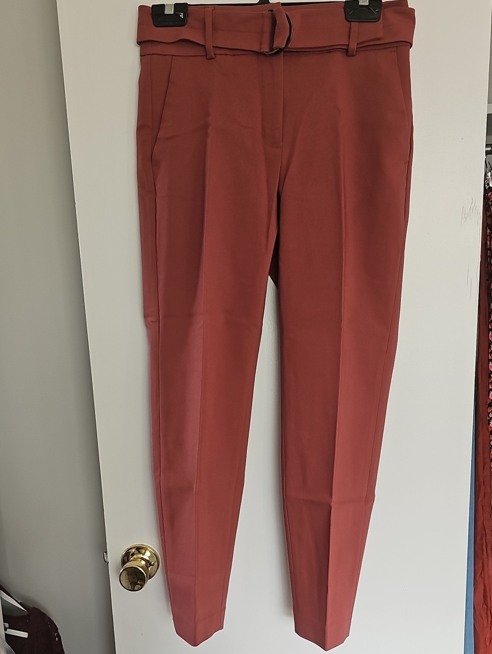 RW&CO. Pink/Rust Belted Dress Pants Size 4 Cotton Blend